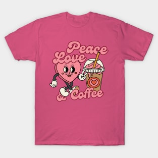 Peace Love And Coffee Cup Retro Valentine T-Shirt